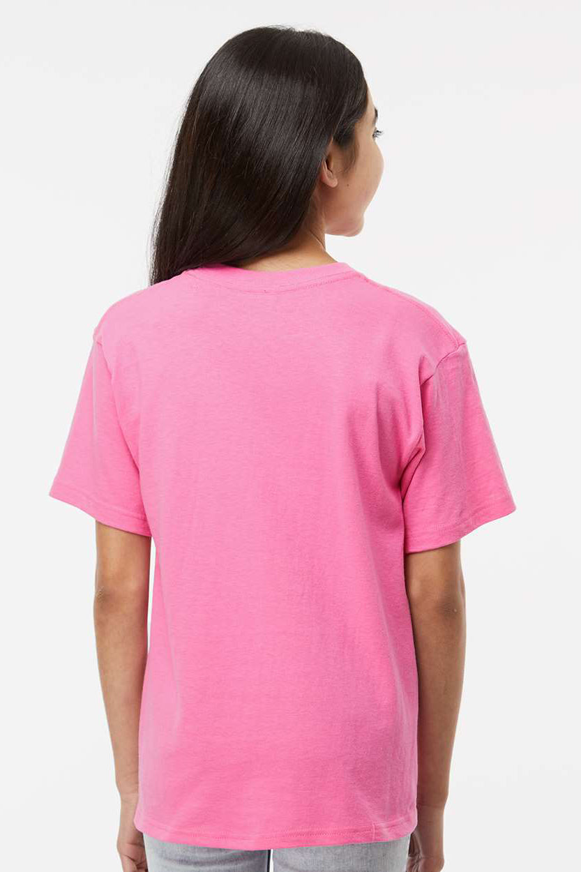 M&O 4850 Youth Gold Soft Touch Short Sleeve Crewneck T-Shirt Azalea Pink Model Back