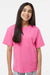 M&O 4850 Youth Gold Soft Touch Short Sleeve Crewneck T-Shirt Azalea Pink Model Front