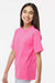 M&O 4850 Youth Gold Soft Touch Short Sleeve Crewneck T-Shirt Azalea Pink Model Side