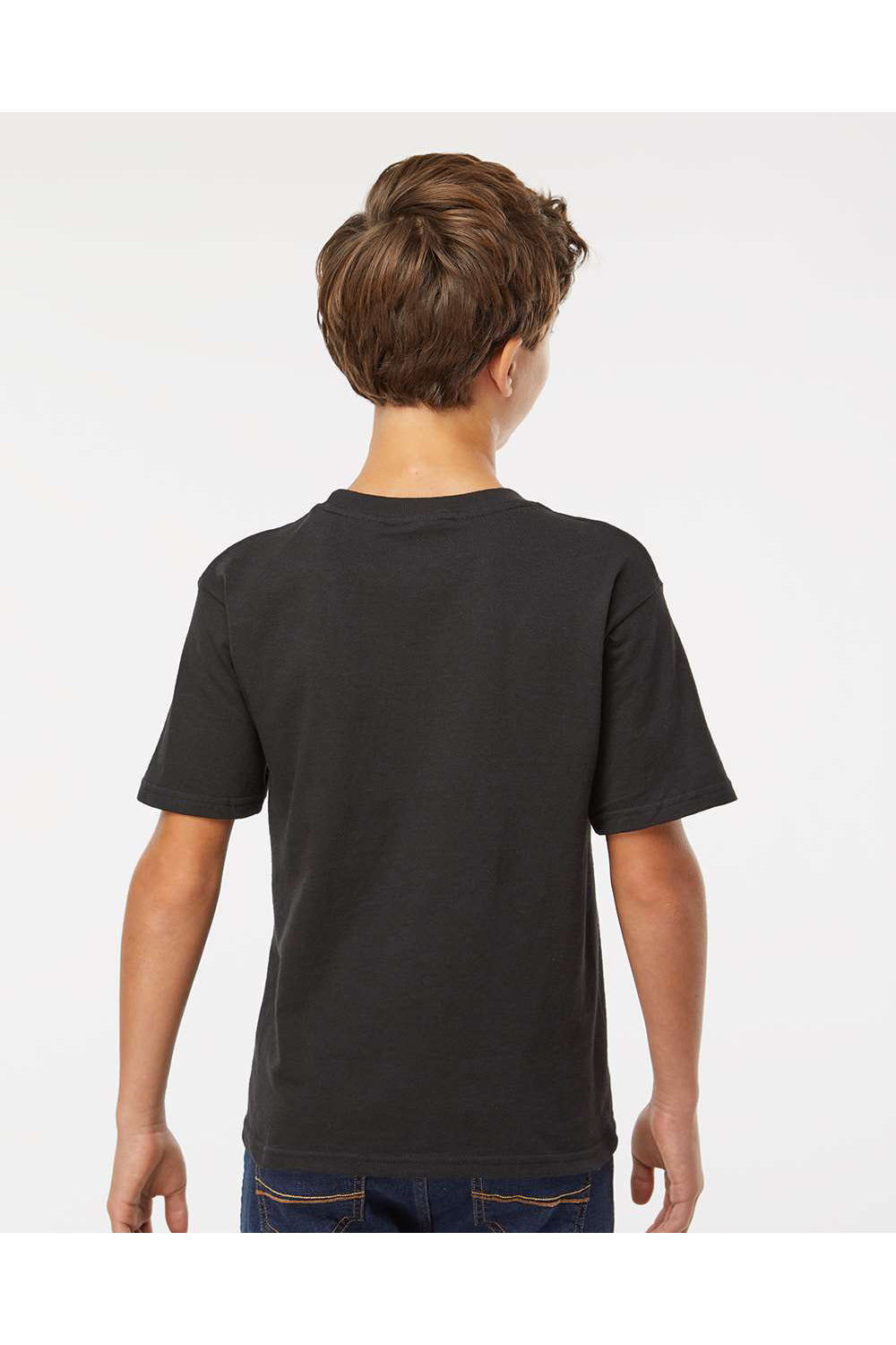 M&O 4850 Youth Gold Soft Touch Short Sleeve Crewneck T-Shirt Black Model Back