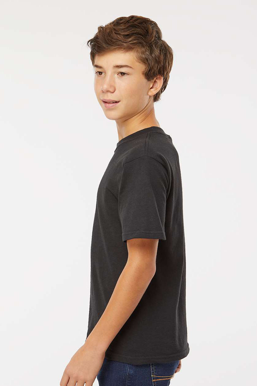 M&O 4850 Youth Gold Soft Touch Short Sleeve Crewneck T-Shirt Black Model Side