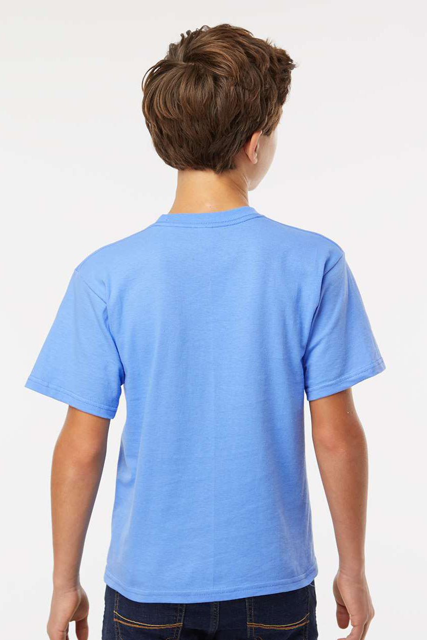 M&O 4850 Youth Gold Soft Touch Short Sleeve Crewneck T-Shirt Carolina Blue Model Back