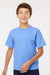 M&O 4850 Youth Gold Soft Touch Short Sleeve Crewneck T-Shirt Carolina Blue Model Front