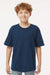 M&O 4850 Youth Gold Soft Touch Short Sleeve Crewneck T-Shirt Deep Navy Blue Model Front