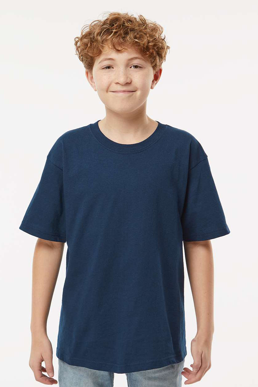 M&O 4850 Youth Gold Soft Touch Short Sleeve Crewneck T-Shirt Deep Navy Blue Model Front