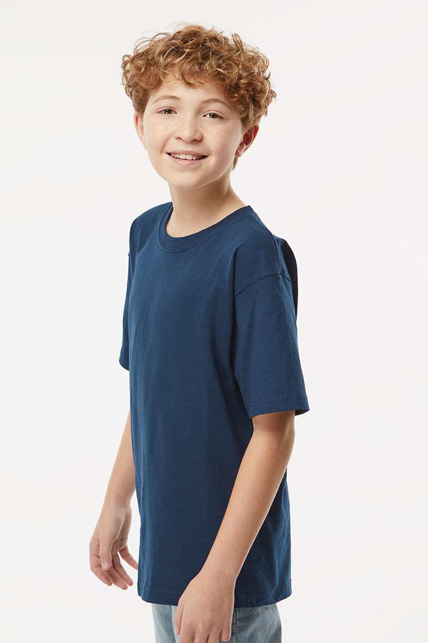 M&O 4850 Youth Gold Soft Touch Short Sleeve Crewneck T-Shirt Deep Navy Blue Model Side