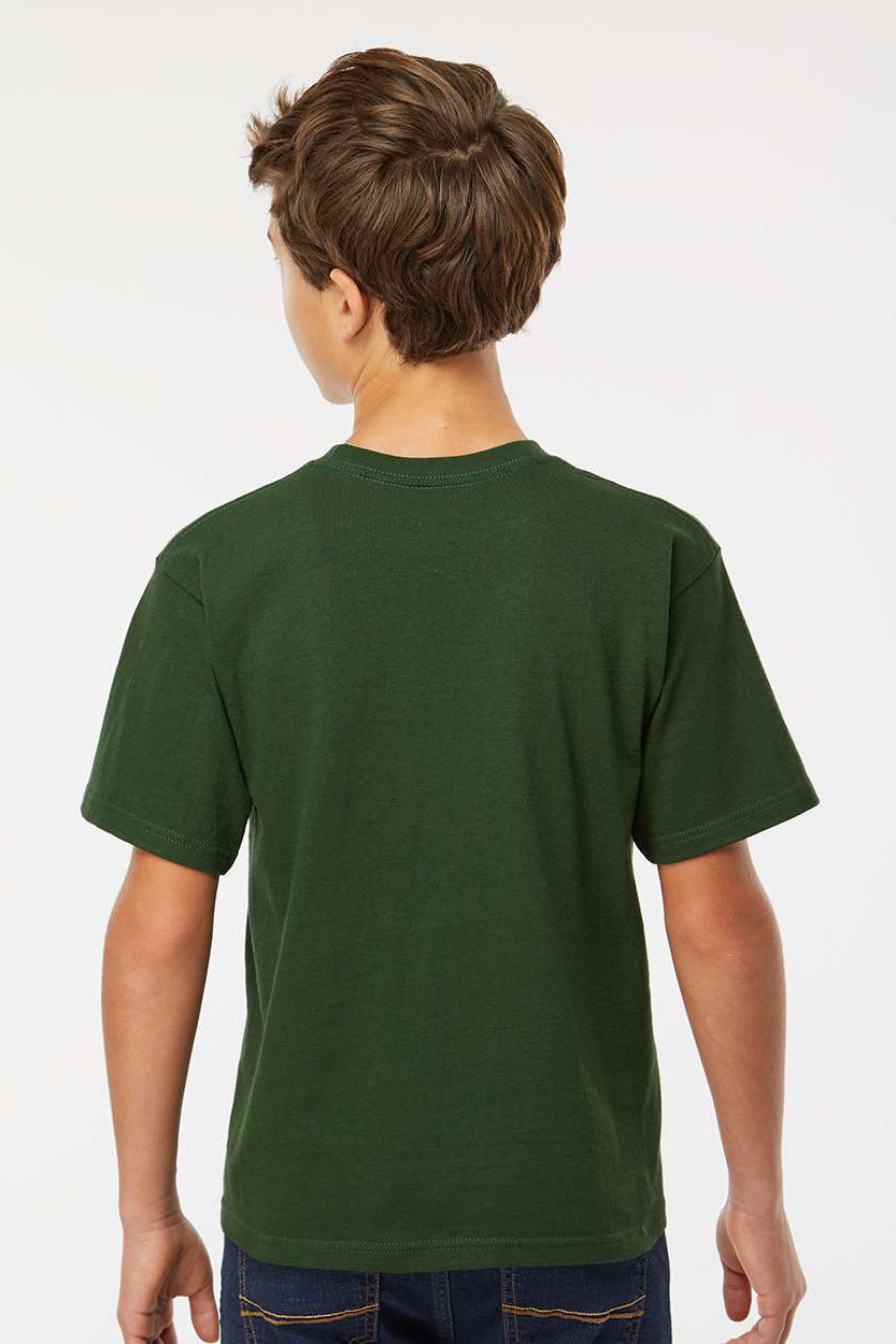 M&O 4850 Youth Gold Soft Touch Short Sleeve Crewneck T-Shirt Forest Green Model Back