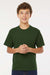 M&O 4850 Youth Gold Soft Touch Short Sleeve Crewneck T-Shirt Forest Green Model Front