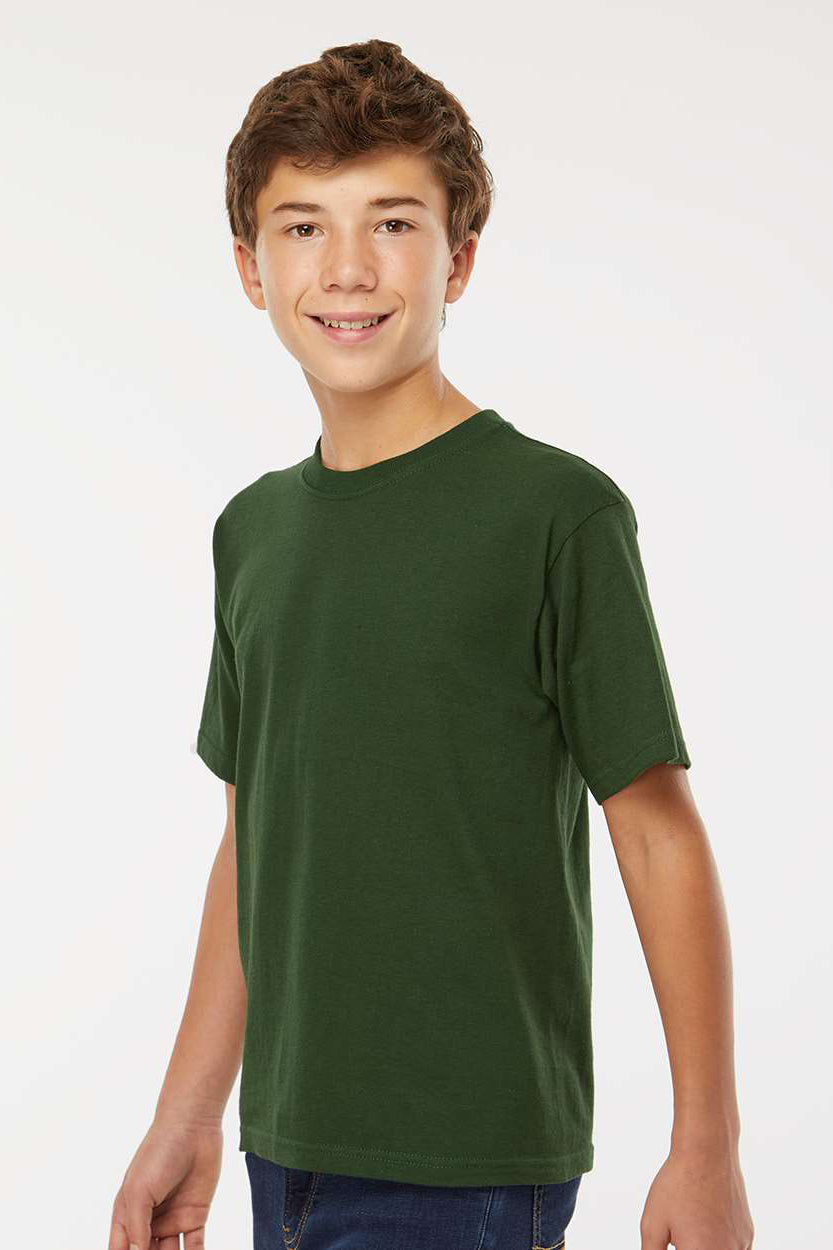 M&O 4850 Youth Gold Soft Touch Short Sleeve Crewneck T-Shirt Forest Green Model Side