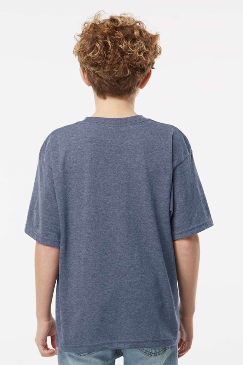 M&O 4850 Youth Gold Soft Touch Short Sleeve Crewneck T-Shirt Heather Navy Blue Model Back