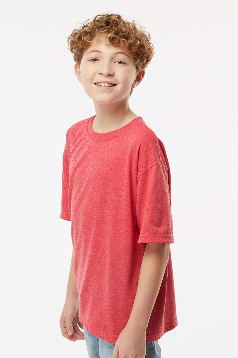 M&O 4850 Youth Gold Soft Touch Short Sleeve Crewneck T-Shirt Heather Red Model Side