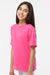 M&O 4850 Youth Gold Soft Touch Short Sleeve Crewneck T-Shirt Heliconia Pink Model Side