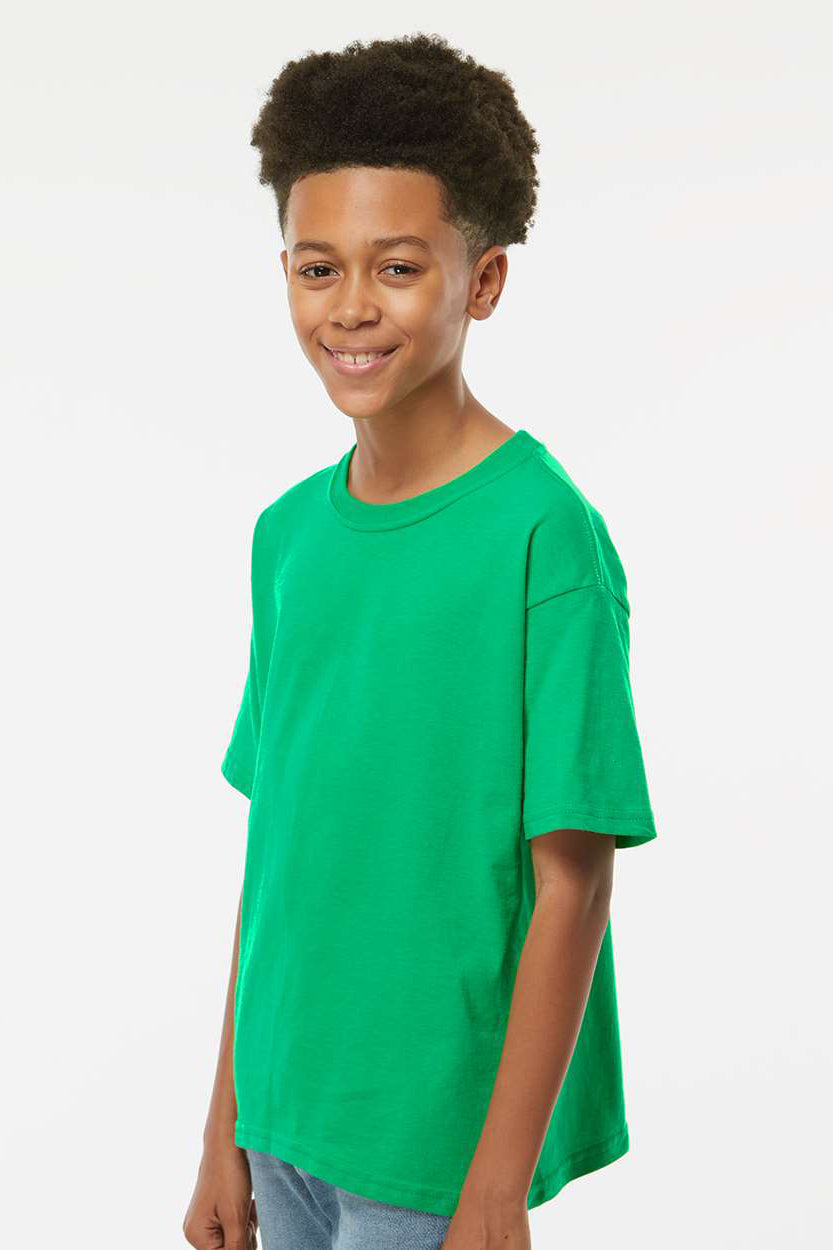 M&O 4850 Youth Gold Soft Touch Short Sleeve Crewneck T-Shirt Irish Green Model Side