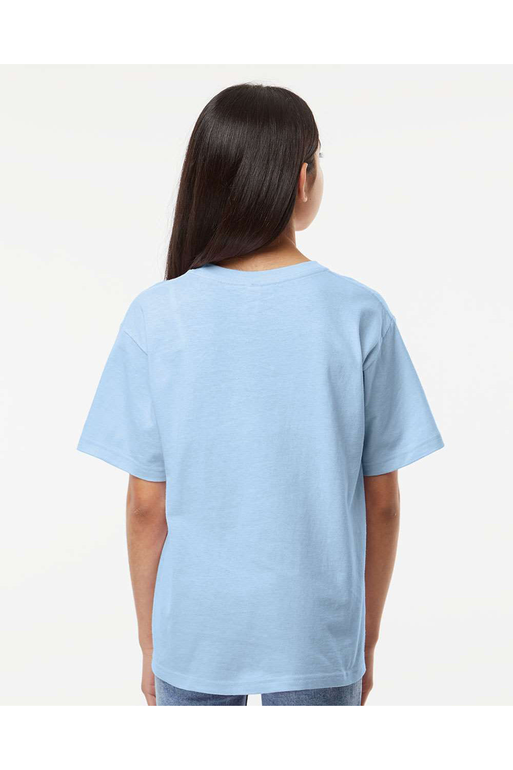 M&O 4850 Youth Gold Soft Touch Short Sleeve Crewneck T-Shirt Light Blue Model Back