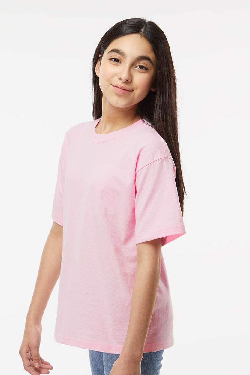M&O 4850 Youth Gold Soft Touch Short Sleeve Crewneck T-Shirt Light Pink Model Side