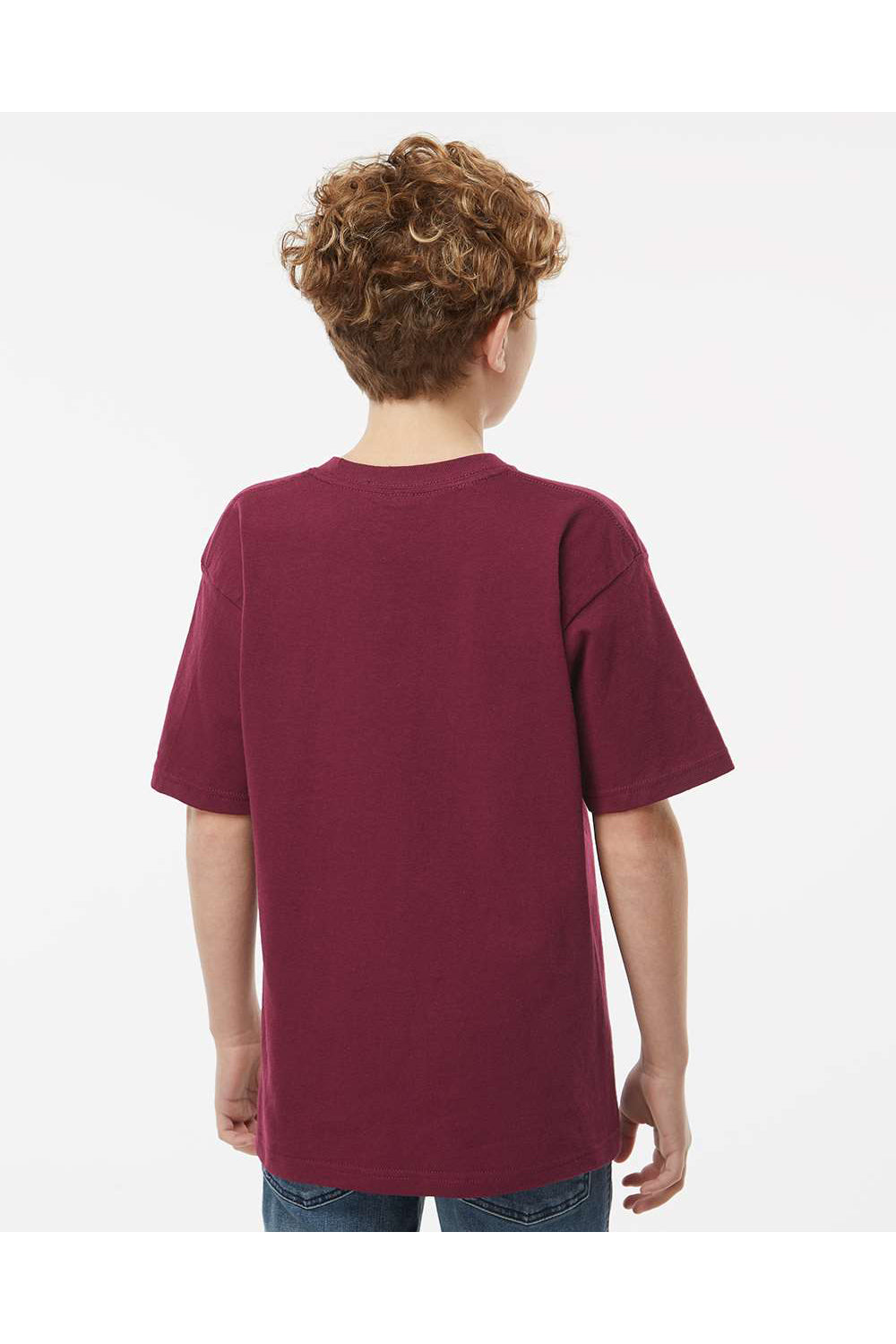 M&O 4850 Youth Gold Soft Touch Short Sleeve Crewneck T-Shirt Maroon Model Back