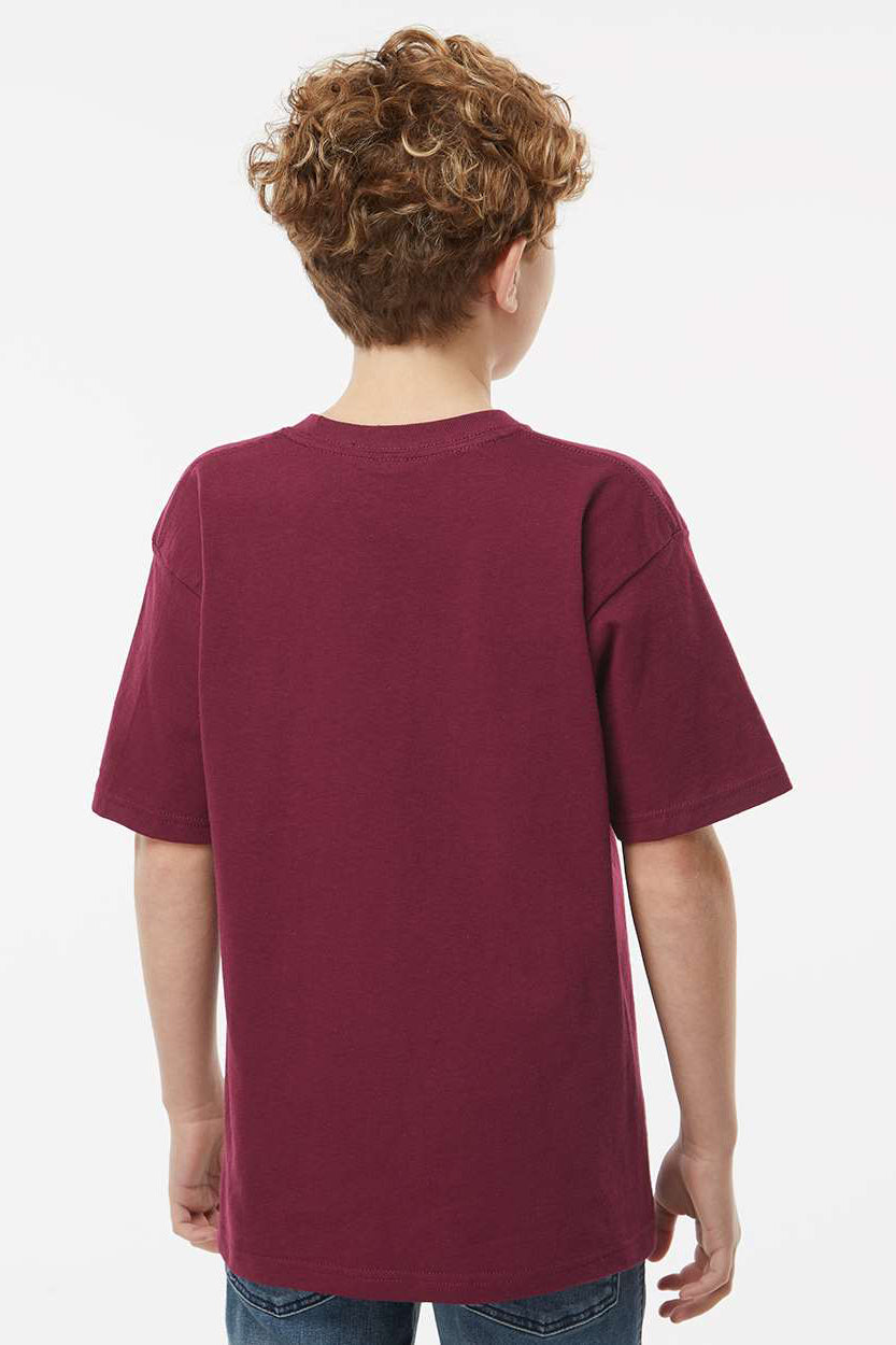 M&O 4850 Youth Gold Soft Touch Short Sleeve Crewneck T-Shirt Maroon Model Back