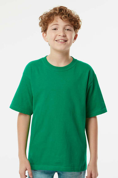 M&O 4850 Youth Gold Soft Touch Short Sleeve Crewneck T-Shirt Fine Kelly Green Model Front