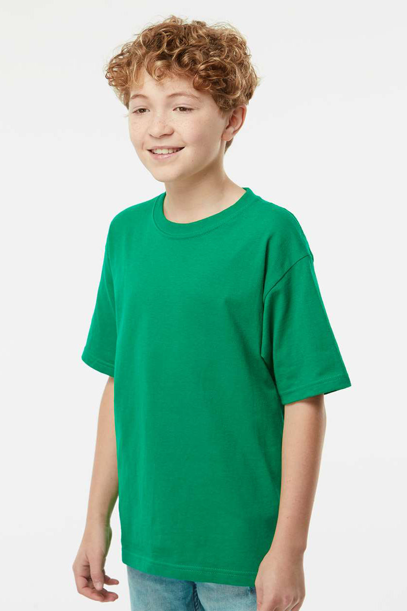 M&O 4850 Youth Gold Soft Touch Short Sleeve Crewneck T-Shirt Fine Kelly Green Model Side