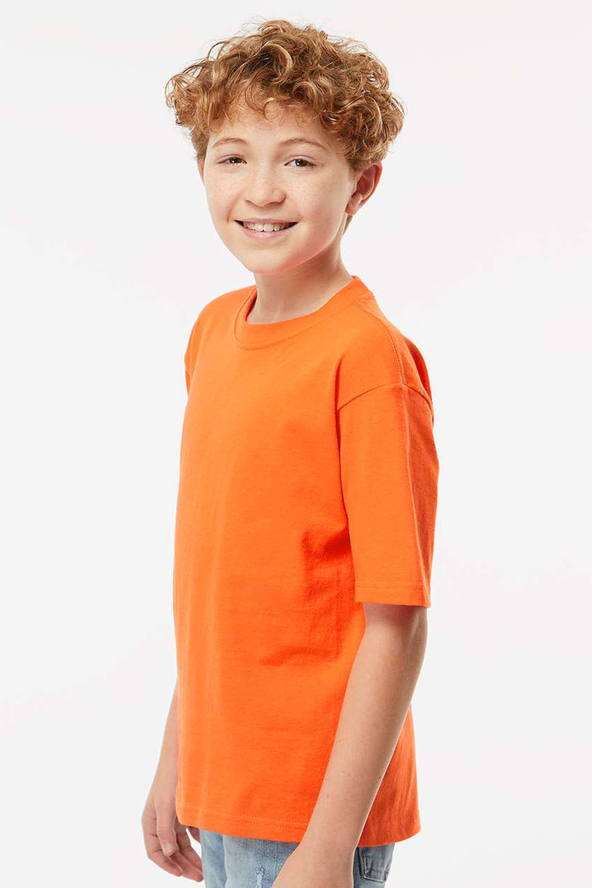 M&O 4850 Youth Gold Soft Touch Short Sleeve Crewneck T-Shirt Orange Model Side