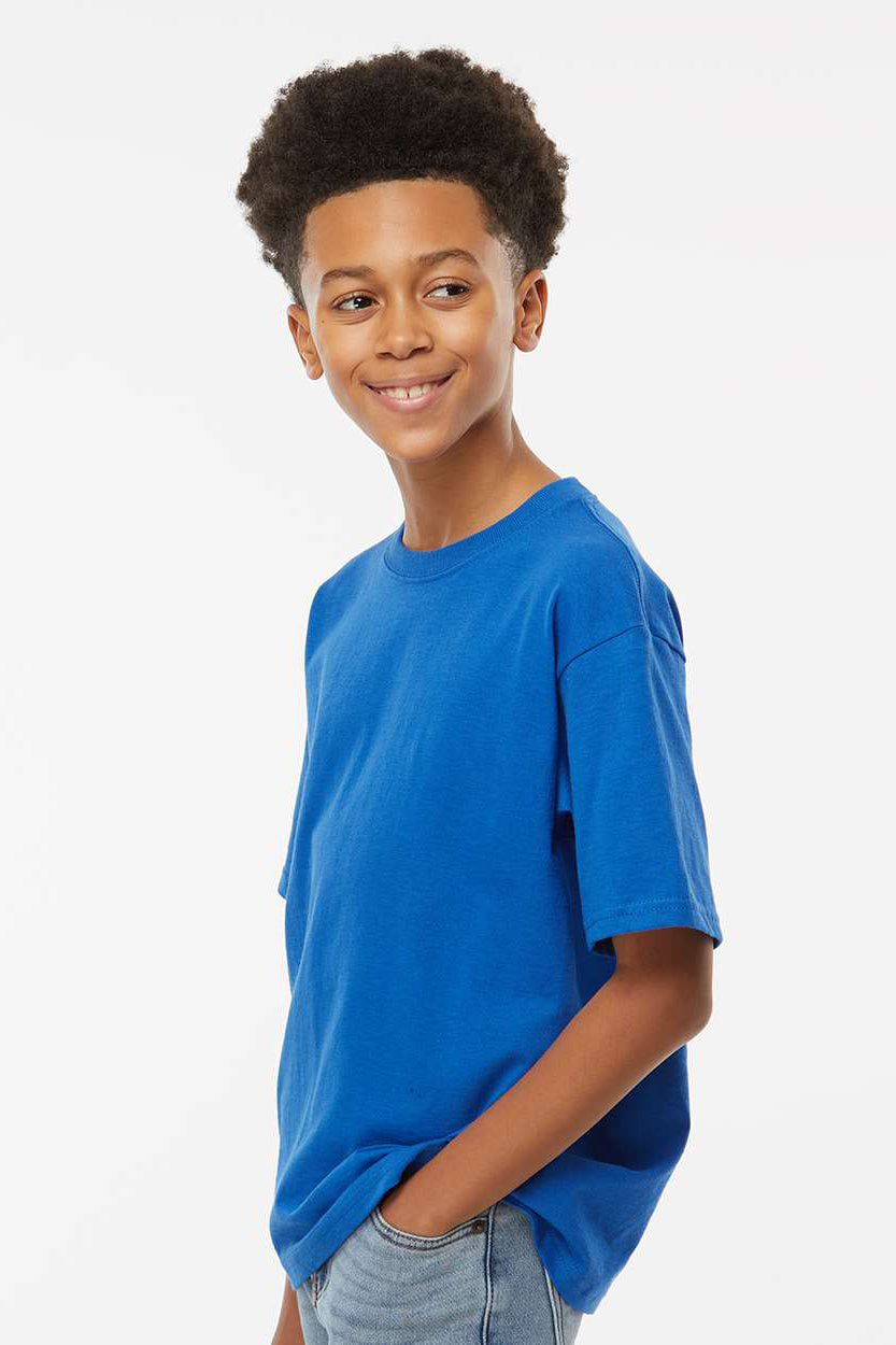M&O 4850 Youth Gold Soft Touch Short Sleeve Crewneck T-Shirt Royal Blue Model Side