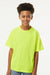 M&O 4850 Youth Gold Soft Touch Short Sleeve Crewneck T-Shirt Safety Green Model Front