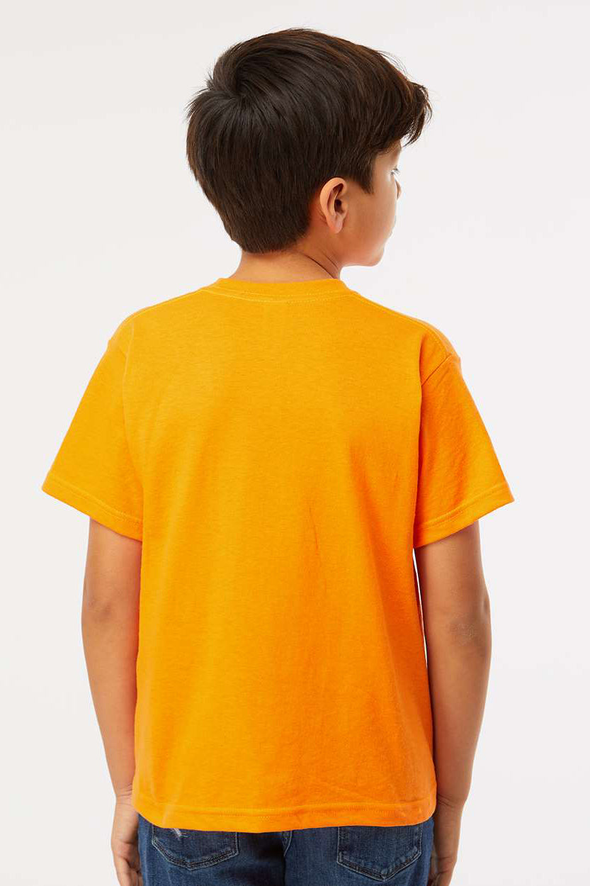 M&O 4850 Youth Gold Soft Touch Short Sleeve Crewneck T-Shirt Safety Orange Model Back