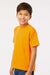 M&O 4850 Youth Gold Soft Touch Short Sleeve Crewneck T-Shirt Safety Orange Model Side