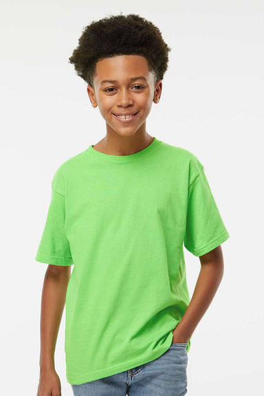 M&O 4850 Youth Gold Soft Touch Short Sleeve Crewneck T-Shirt Vivid Lime Green Model Front
