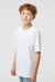 M&O 4850 Youth Gold Soft Touch Short Sleeve Crewneck T-Shirt White Model Side