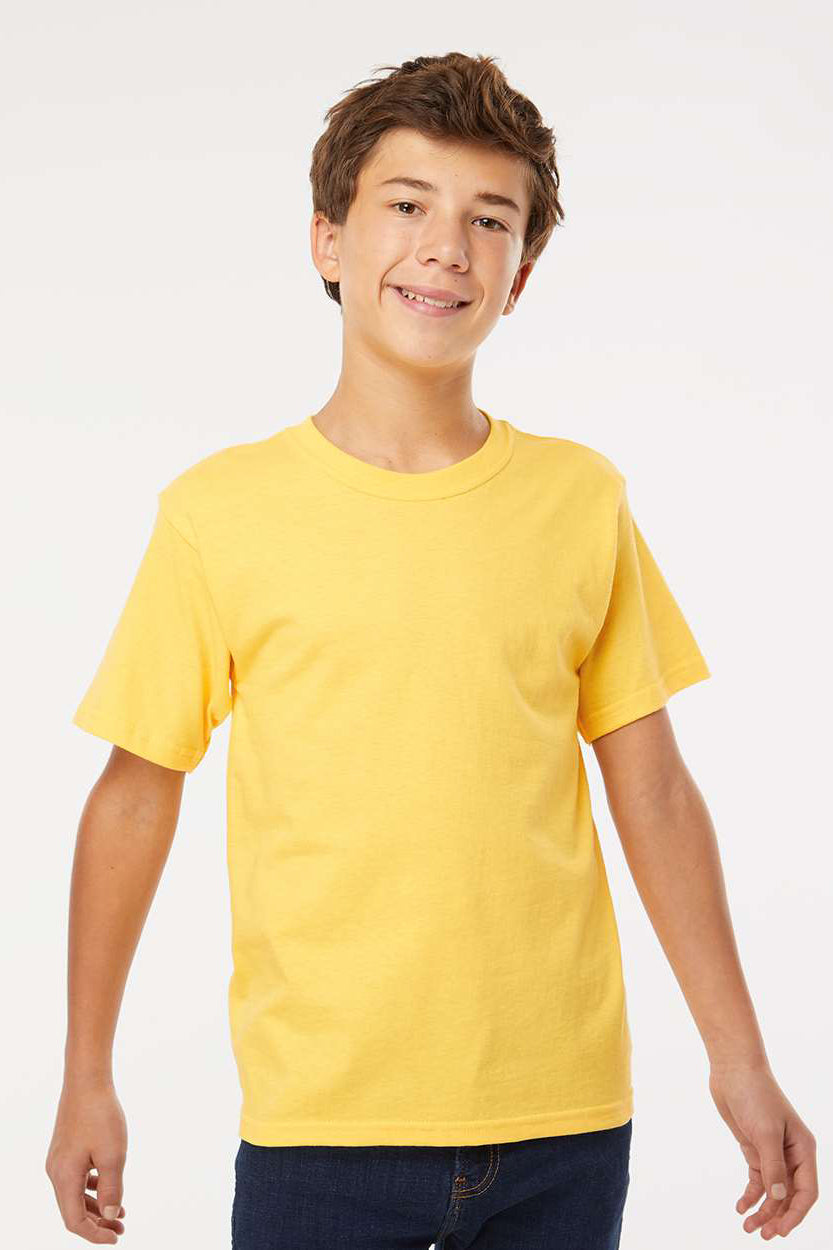 M&O 4850 Youth Gold Soft Touch Short Sleeve Crewneck T-Shirt Yellow Model Front