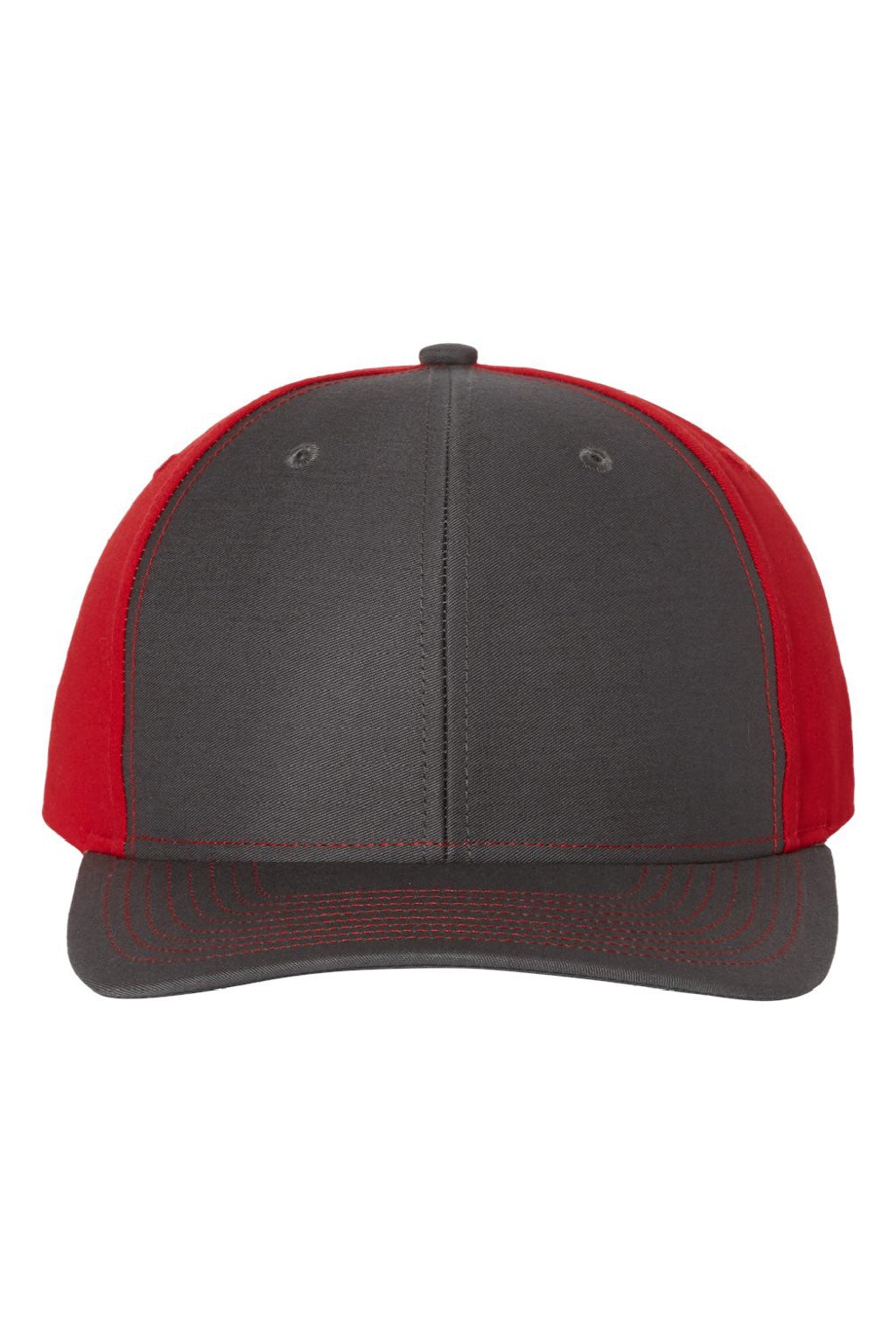 Richardson Hats 312 Mens Twill Back Snapback Trucker Hat Charcoal Grey/Red Flat Front