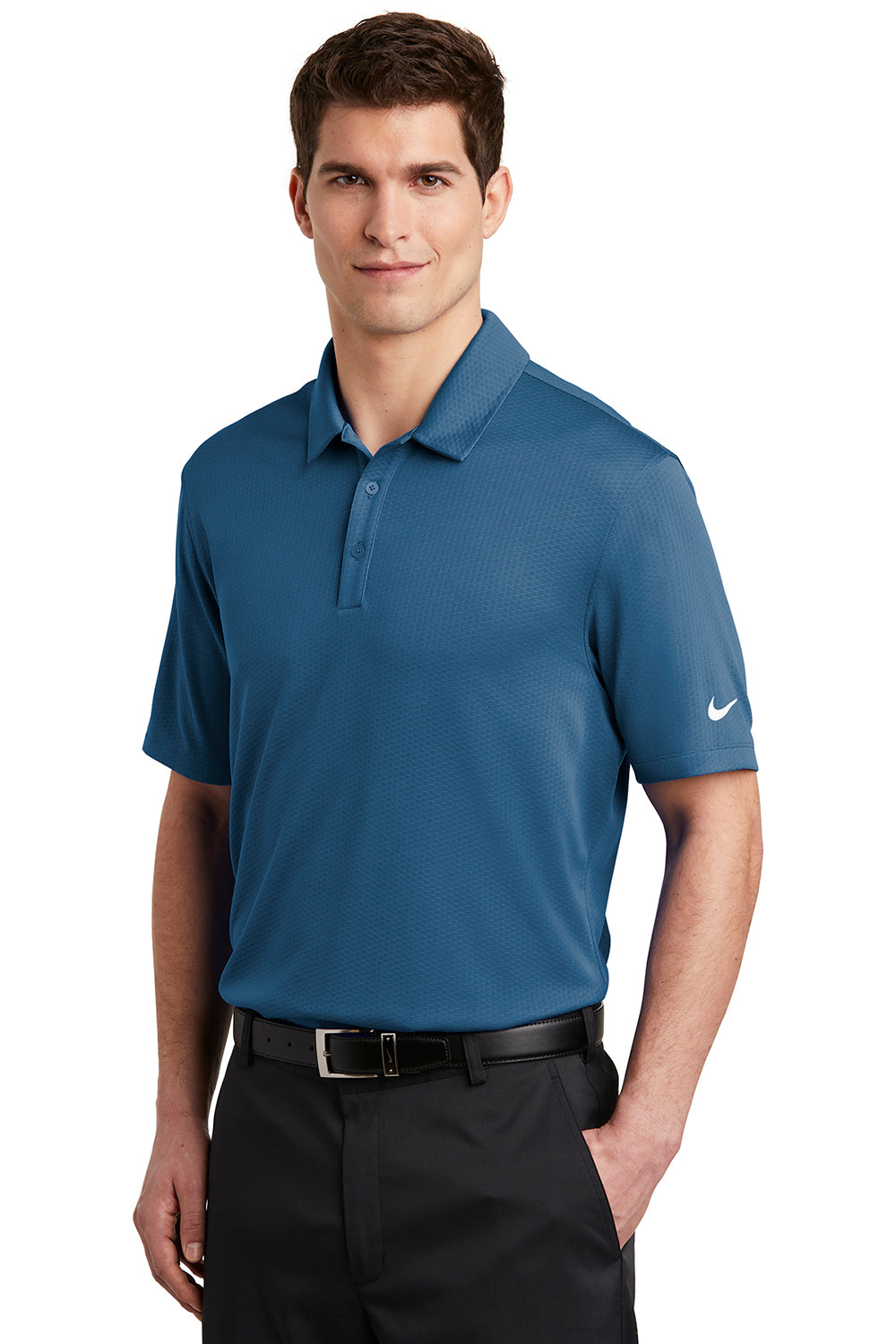 Nike NKAH6266 Mens Dri-Fit Moisture Wicking Short Sleeve Polo Shirt Court Blue Model 3Q