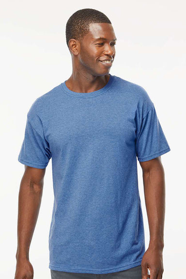 M&O 4800 Mens Gold Soft Touch Short Sleeve Crewneck T-Shirt Heather Royal Blue Model Front