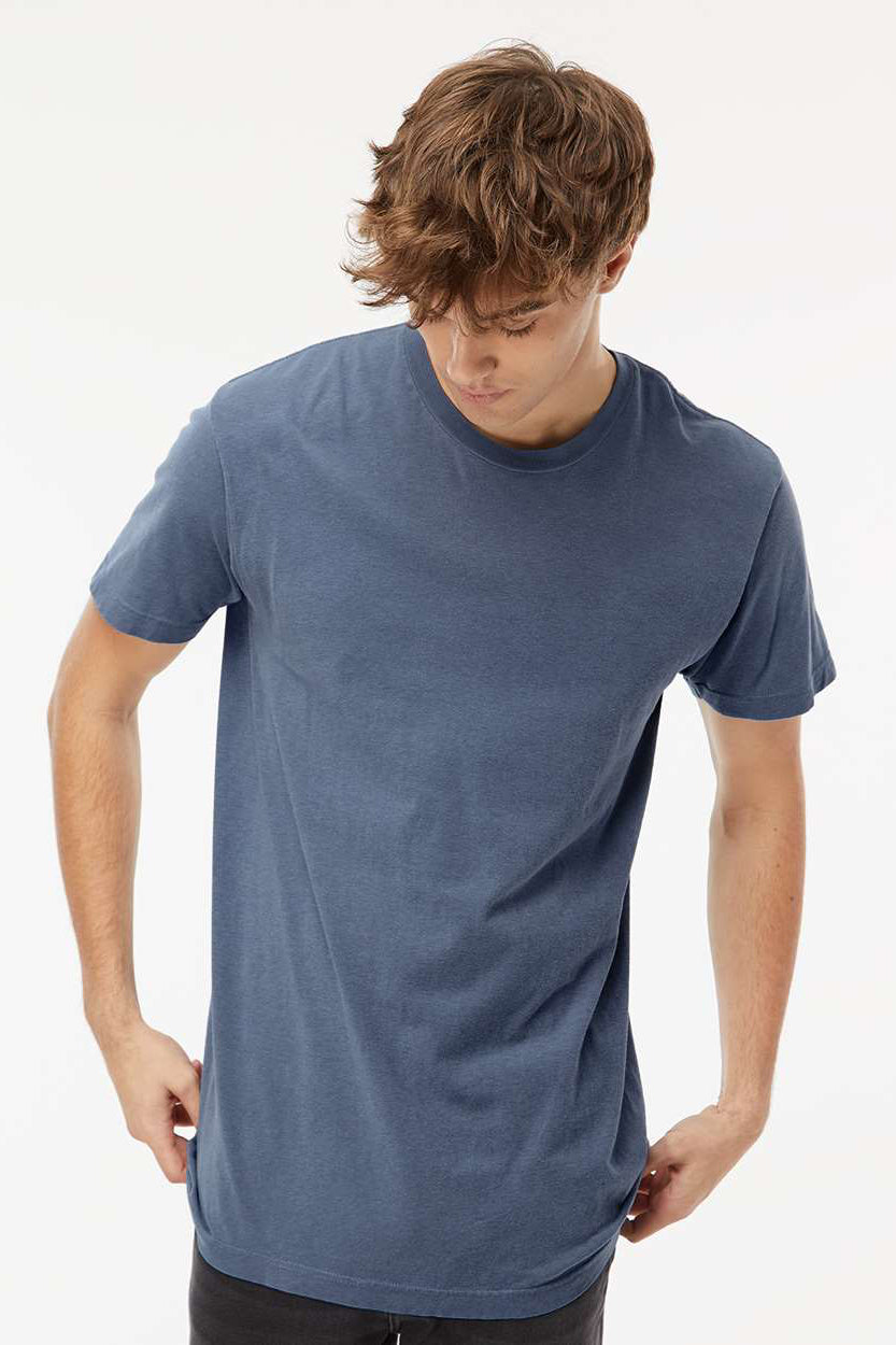 M&O 6500M Mens Vintage Garment Dyed Short Sleeve Crewneck T-Shirt Blue Jean Model Front
