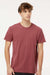 M&O 6500M Mens Vintage Garment Dyed Short Sleeve Crewneck T-Shirt Brick Red Model Front