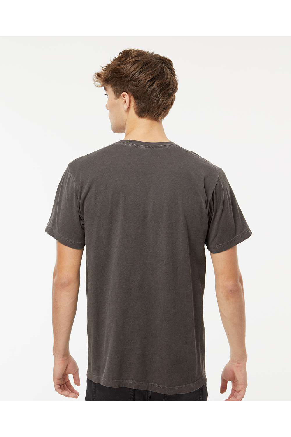 M&O 6500M Mens Vintage Garment Dyed Short Sleeve Crewneck T-Shirt Charcoal Grey Model Back