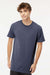 M&O 6500M Mens Vintage Garment Dyed Short Sleeve Crewneck T-Shirt Navy Blue Model Front