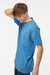 M&O 6500M Mens Vintage Garment Dyed Short Sleeve Crewneck T-Shirt Royal Caribe Blue Model Side