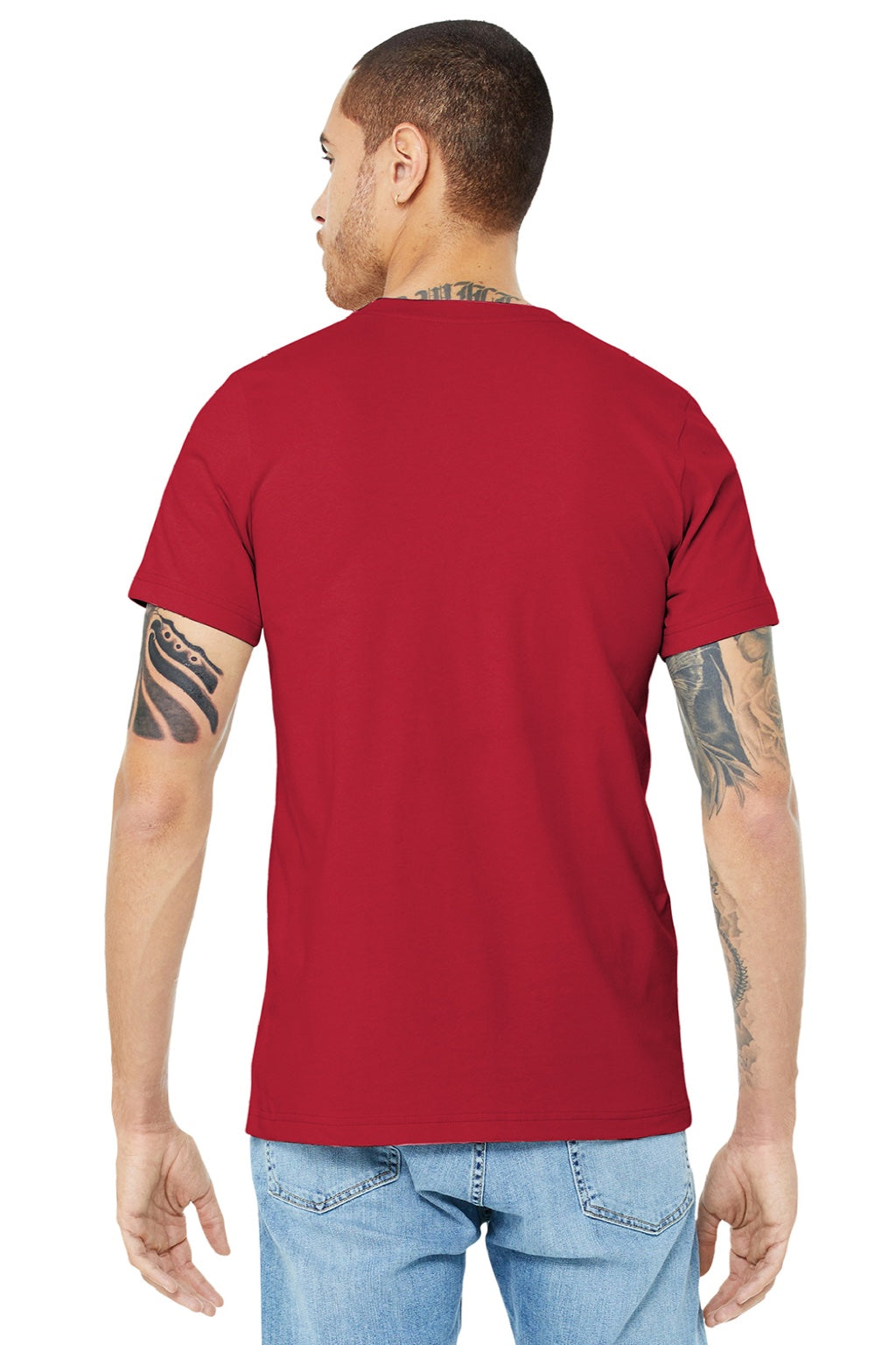 Bella + Canvas BC3001/3001 Mens Jersey Short Sleeve Crewneck T-Shirt Canvas Red Model Back