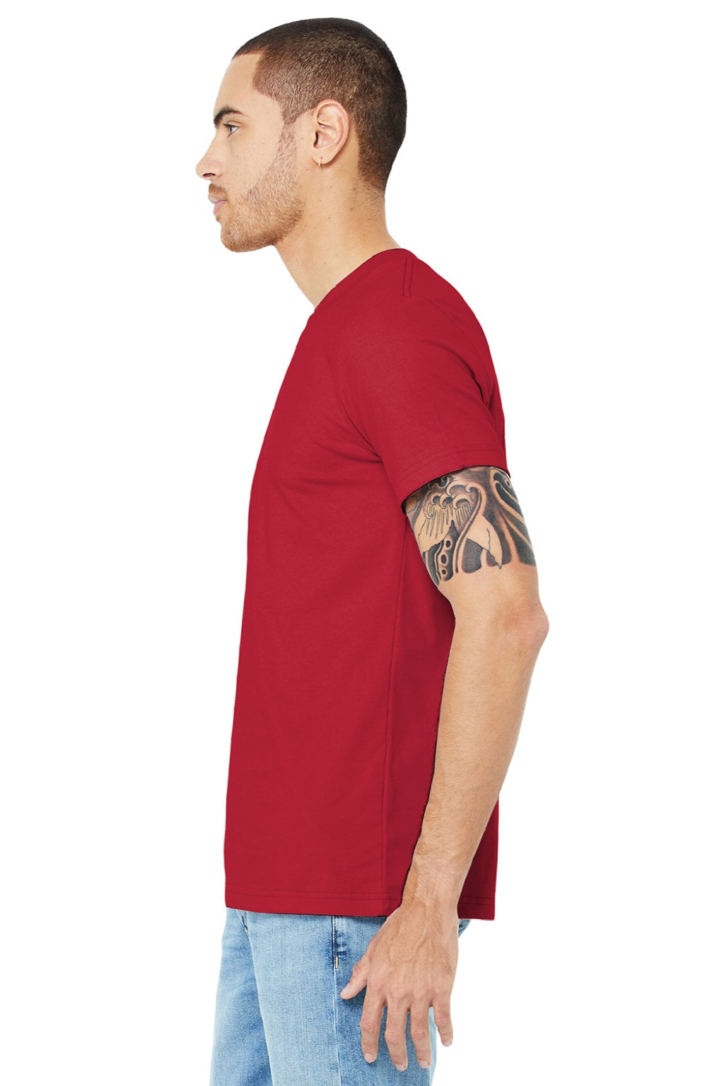 Bella + Canvas BC3001/3001 Mens Jersey Short Sleeve Crewneck T-Shirt Canvas Red Model Side