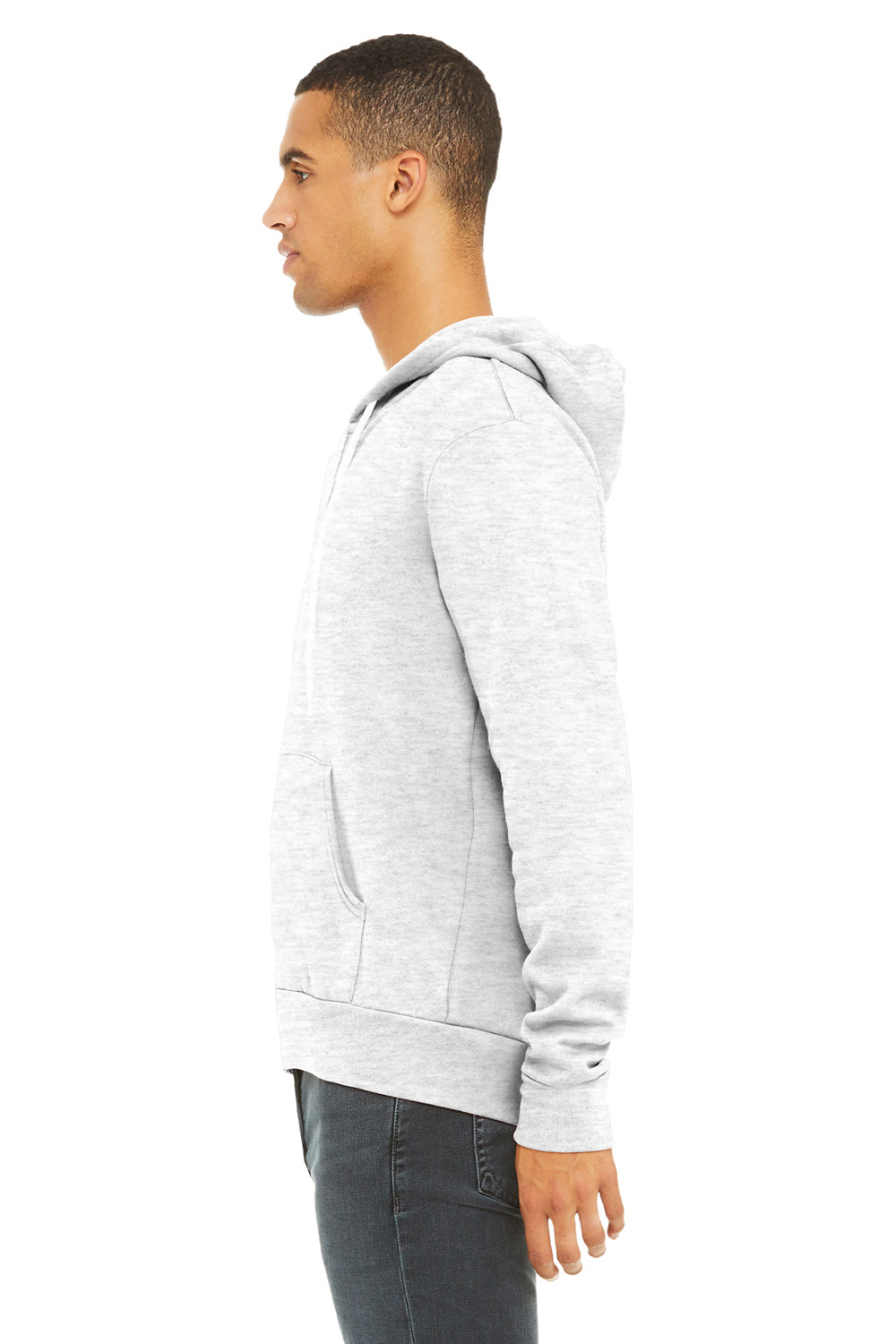 Bella + Canvas BC3739/3739 Mens Fleece Full Zip Hooded Sweatshirt Hoodie Ash Grey Model Side