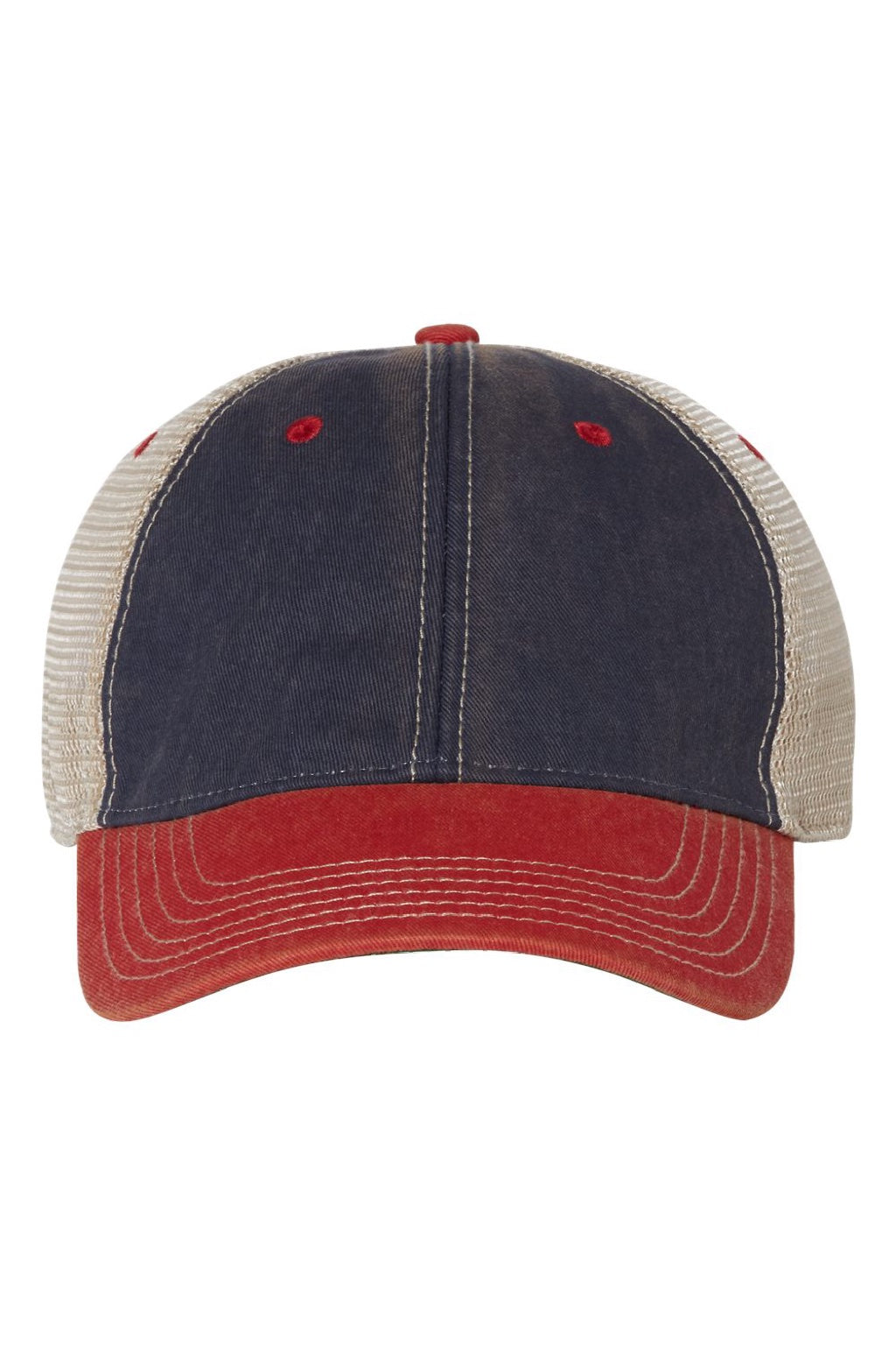 Legacy Hats OFA Mens Old Favorite Snapback Trucker Hat Navy Blue/Scarlet Red/Khaki Flat Front