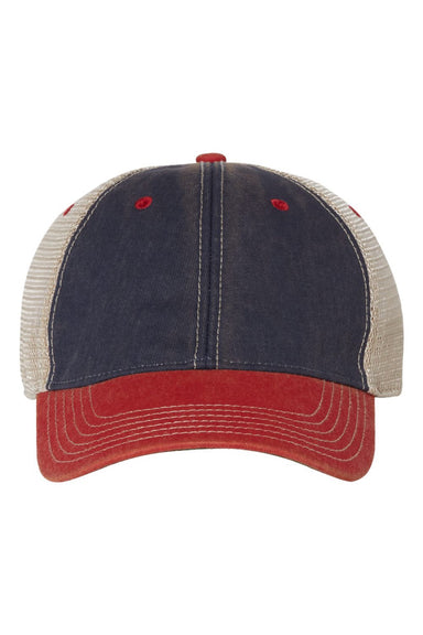 Legacy Hats OFA Mens Old Favorite Snapback Trucker Hat Navy Blue/Scarlet Red/Khaki Flat Front