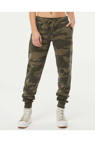 Independent Trading Co. PRM20PNT Womens California Wave Wash Sweatpants w/ Pockets Heather Forest Green Camo Model Front
