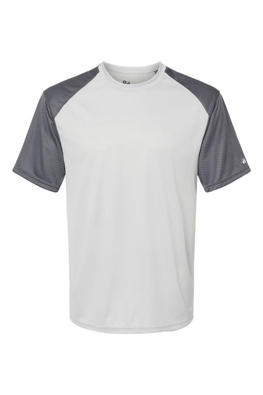 Badger 4230 Mens Breakout Moisture Wicking Short Sleeve Crewneck T-Shirt Silver Grey/Graphite Grey Flat Front