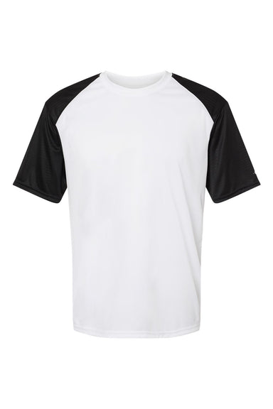 Badger 4230 Mens Breakout Moisture Wicking Short Sleeve Crewneck T-Shirt White/Black Flat Front