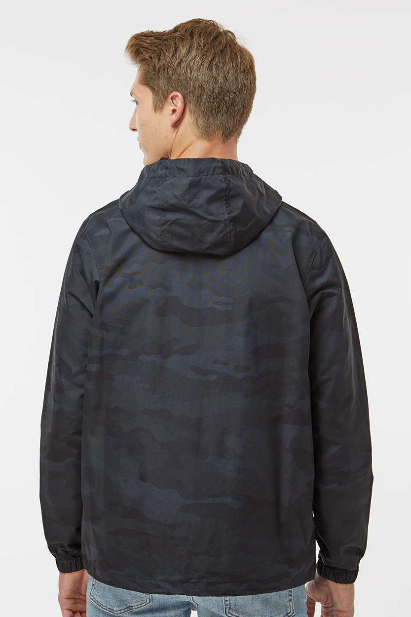 Independent Trading Company EXP94NAW Mens 1/4 Zip Waterproof Hooded Anorak Jacket Black Camo Model Back