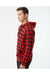 Independent Trading Co. PRM33SBP Mens Special Blend Raglan Hooded Sweatshirt Hoodie Red Buffalo Plaid Model Side