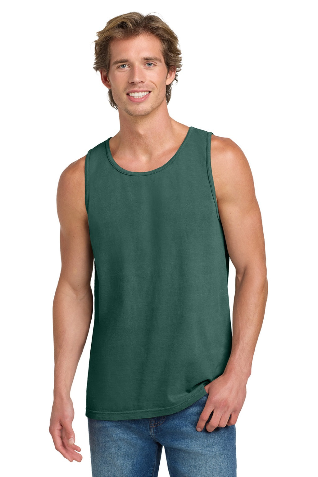 Comfort Colors 9360/C9360 Mens Tank Top Blue Spruce Green Model Front